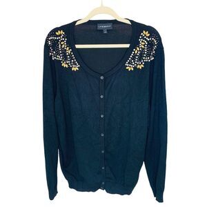 Lane Bryant Black Cardigan Sweater Crystals Beads Pearls Plus Size 22/24 3X 3XL